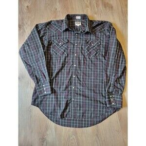 Vintage Western Ely Cattlemen pearl snap button black shirt men's Tall XL 17.5